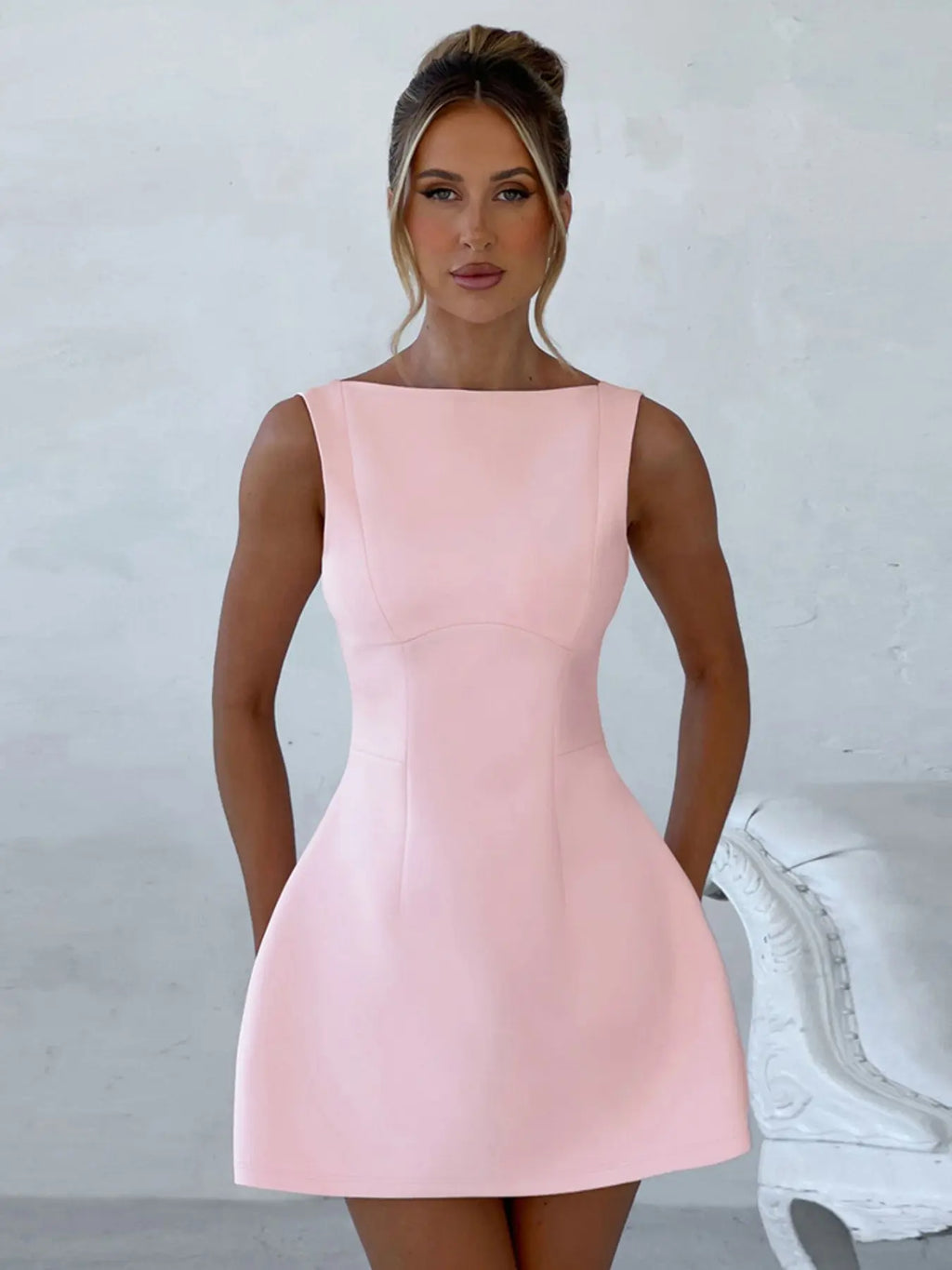 Backless Boat-Neck A-Line Dress