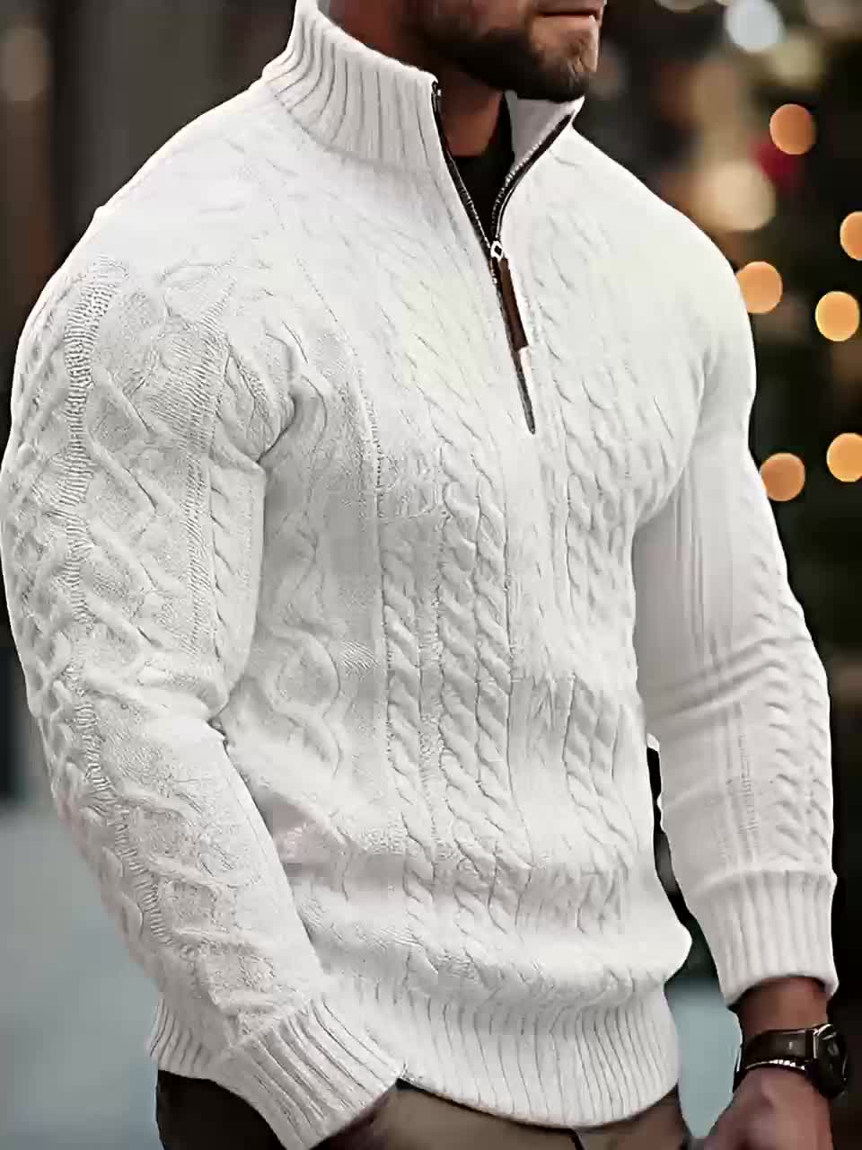 Half-Zip Stand-Collar Knit Sweater