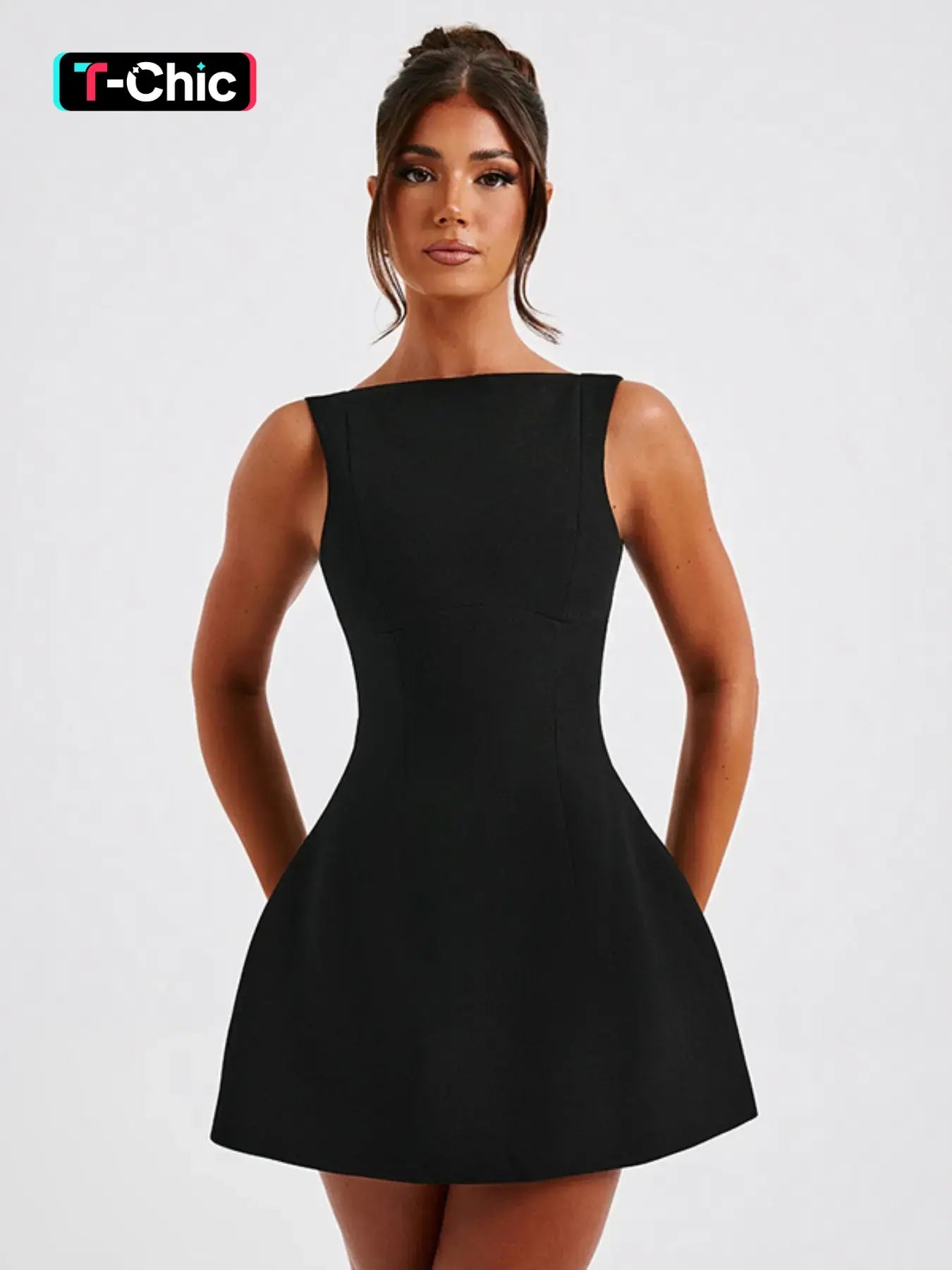 Backless Boat-Neck A-Line Dress