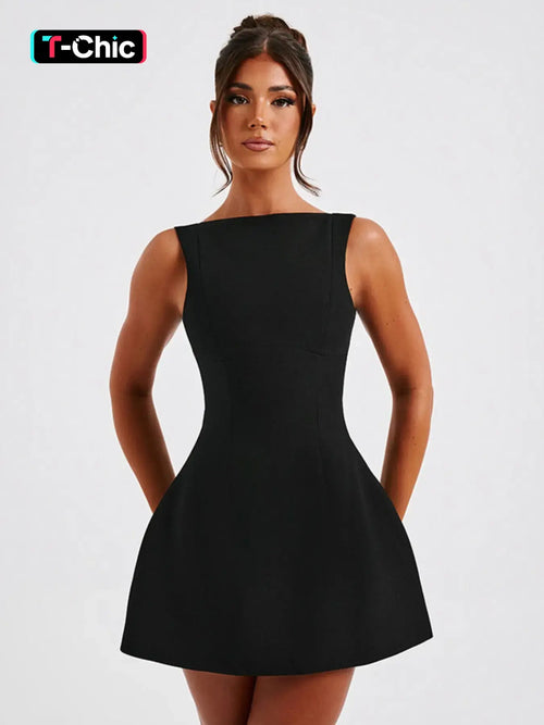 Backless Boat-Neck A-Line Dress