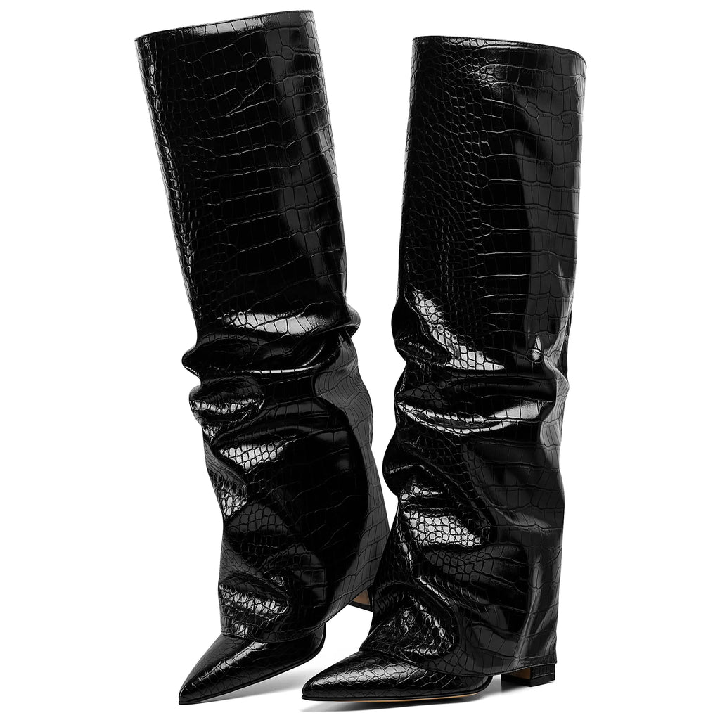 Slouchy Fold-Over Knee-High Boots