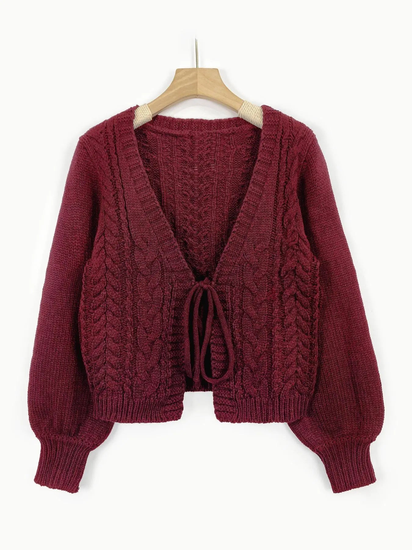 Women's Solid Loose-Fit Drop Shoulder Long Sleeve Cardigan, Ladies Knitting Tops, Minimalist Casual Tie Front V Neck Knitwear for Fall & Winter Piece