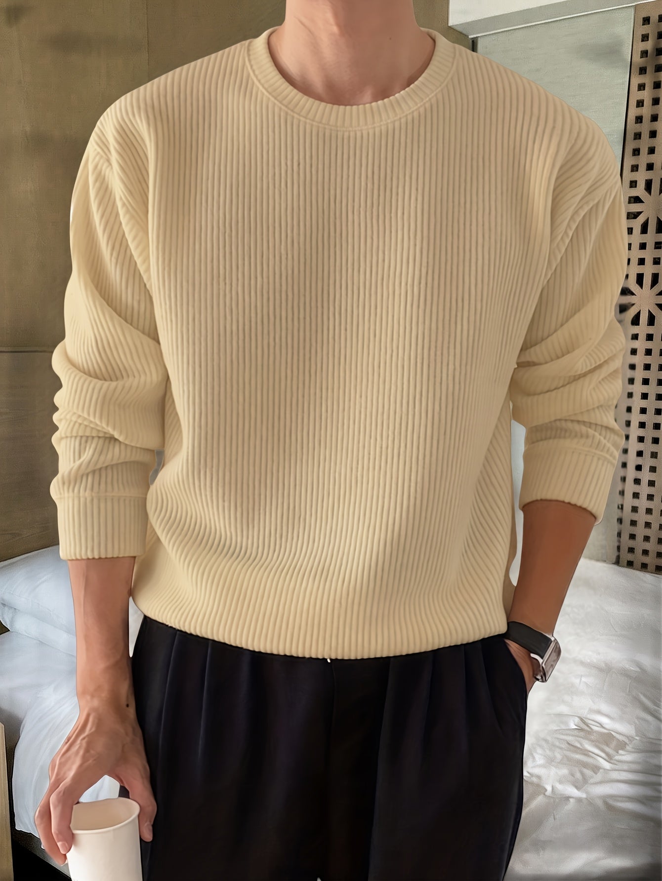 Ribbed Crew-Neck Knit Sweater