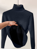 Solid Color High-Neck Sweater Sweater Suitable for Fall/Winter - Soft Medium-Stretch Tunic Pullover, Casual Warm Blouse Style Sweater for Office, Layering & Casual Attire (Hand Wash/Dry)