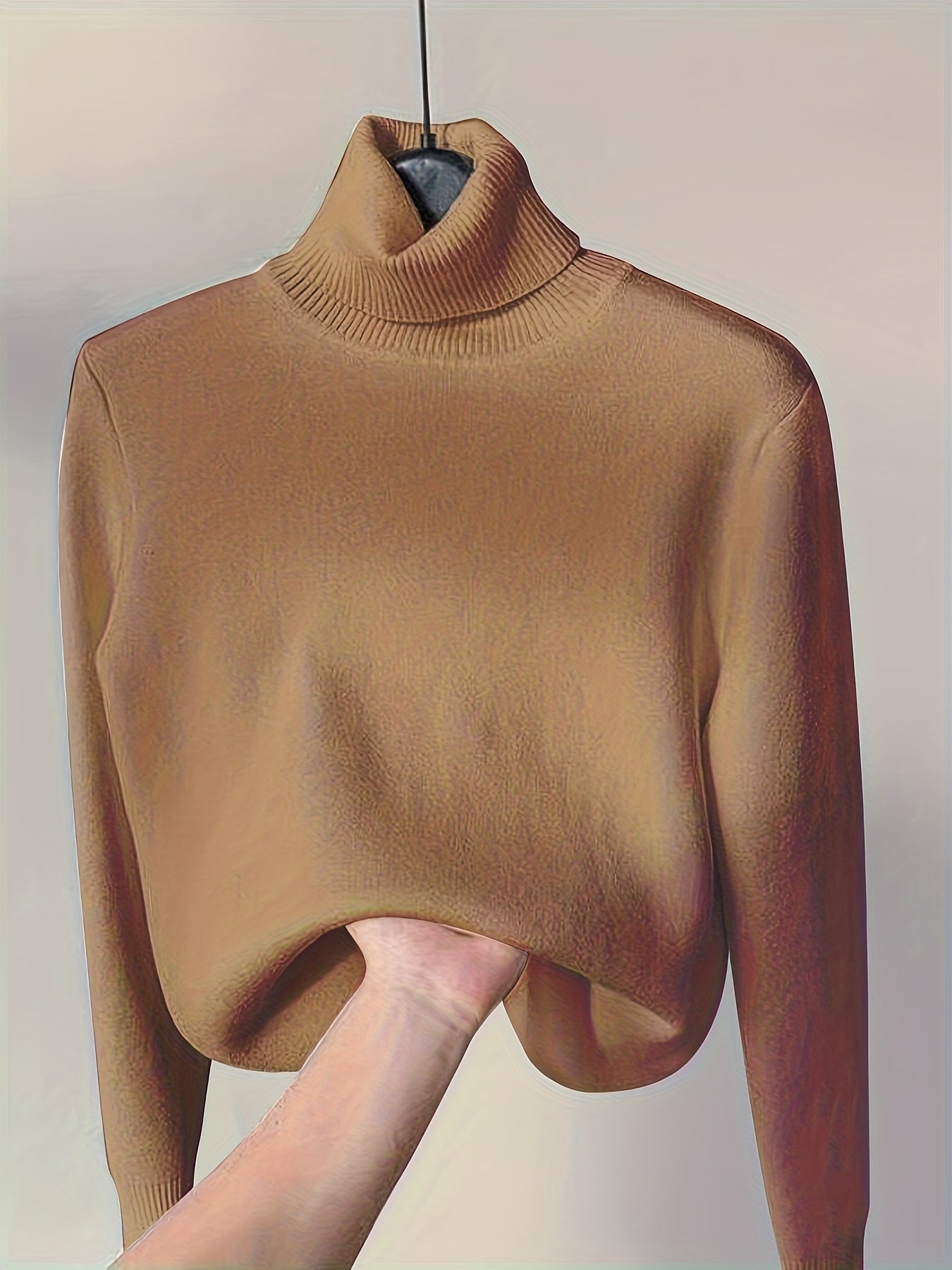 Solid Color High-Neck Sweater Sweater Suitable for Fall/Winter - Soft Medium-Stretch Tunic Pullover, Casual Warm Blouse Style Sweater for Office, Layering & Casual Attire (Hand Wash/Dry)
