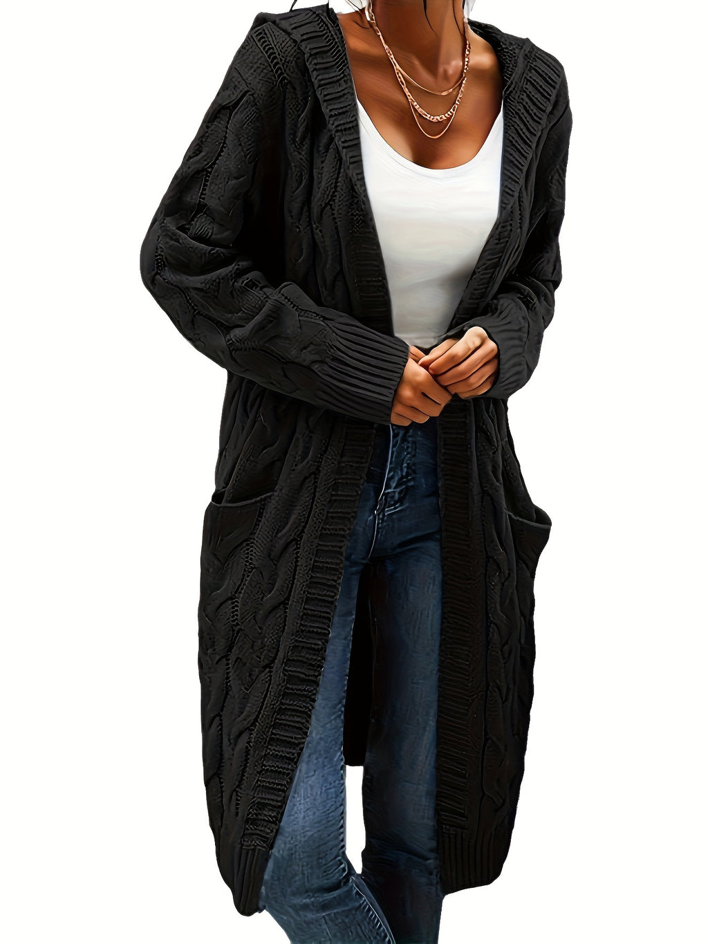Open-Front Pocket Cardigan