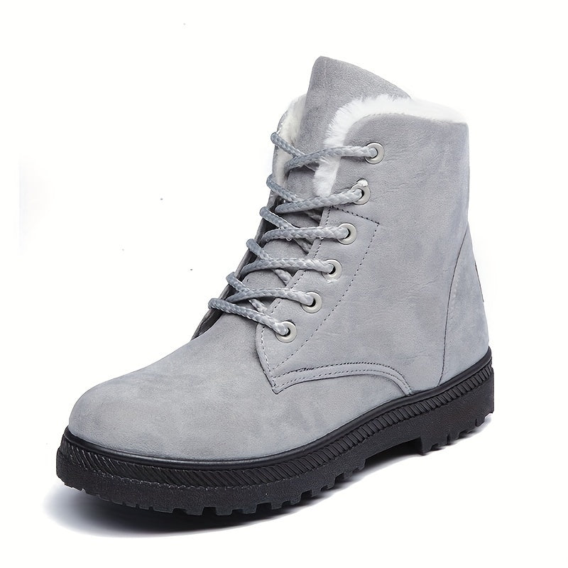 Lace-Up Platform Ankle Boots - Gray
