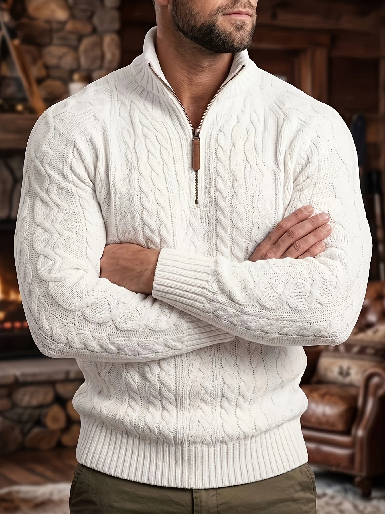 Half-Zip Stand-Collar Knit Sweater