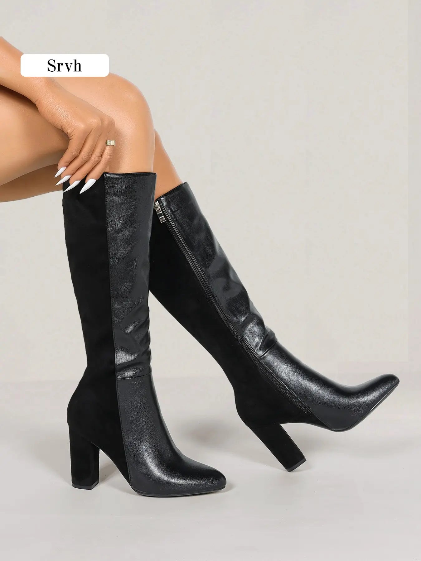 Pointed-Toe Knee-High Heeled Boots