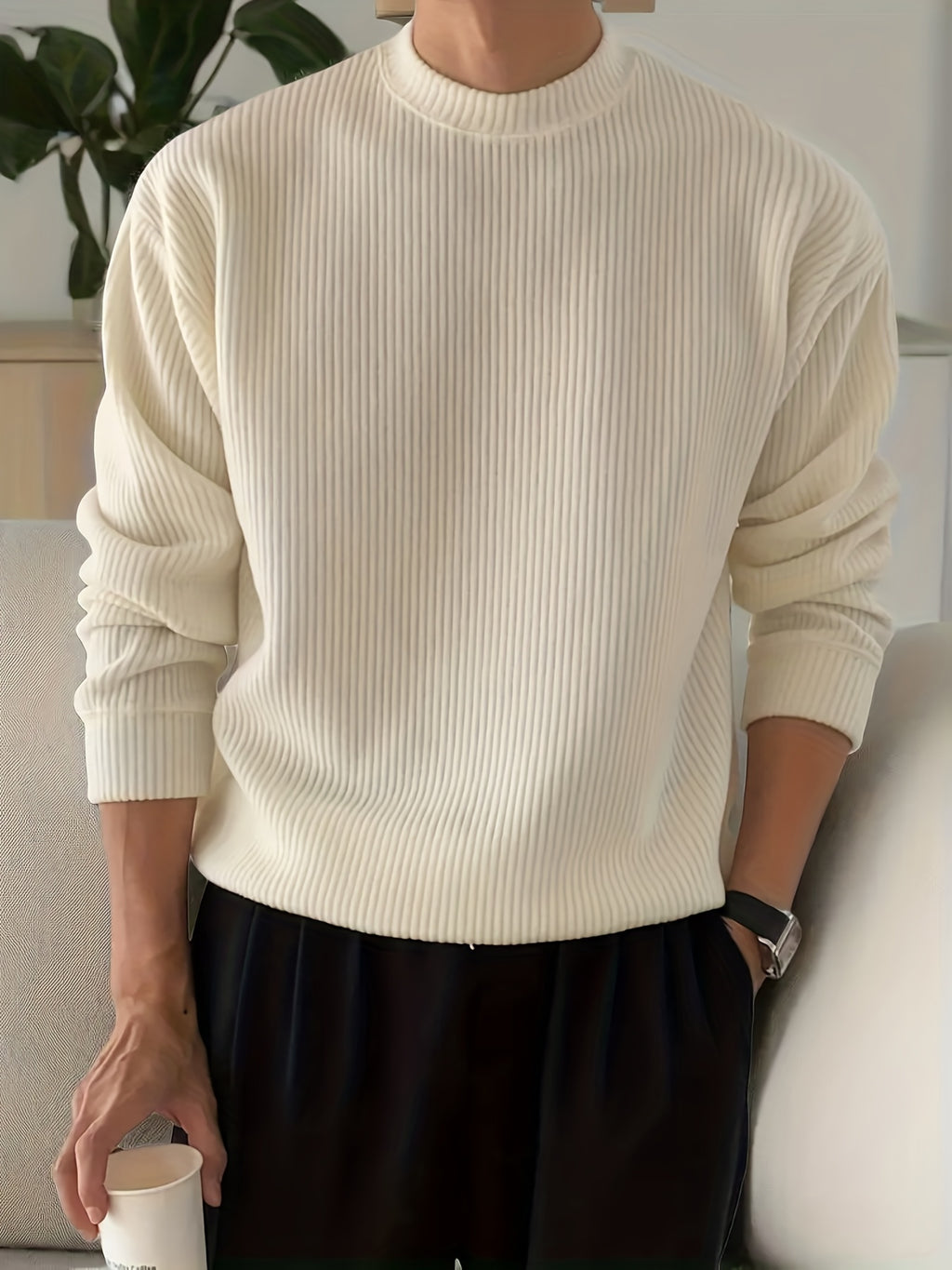 Solid Crew-Neck Knit Pullover