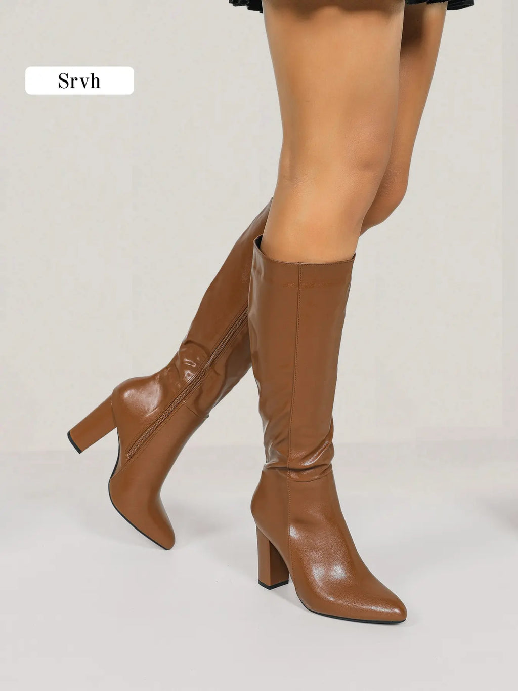 Pointed-Toe Knee-High Heeled Boots