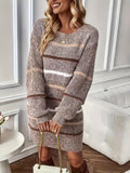 Striped Lantern-Sleeve A-Line Dress
