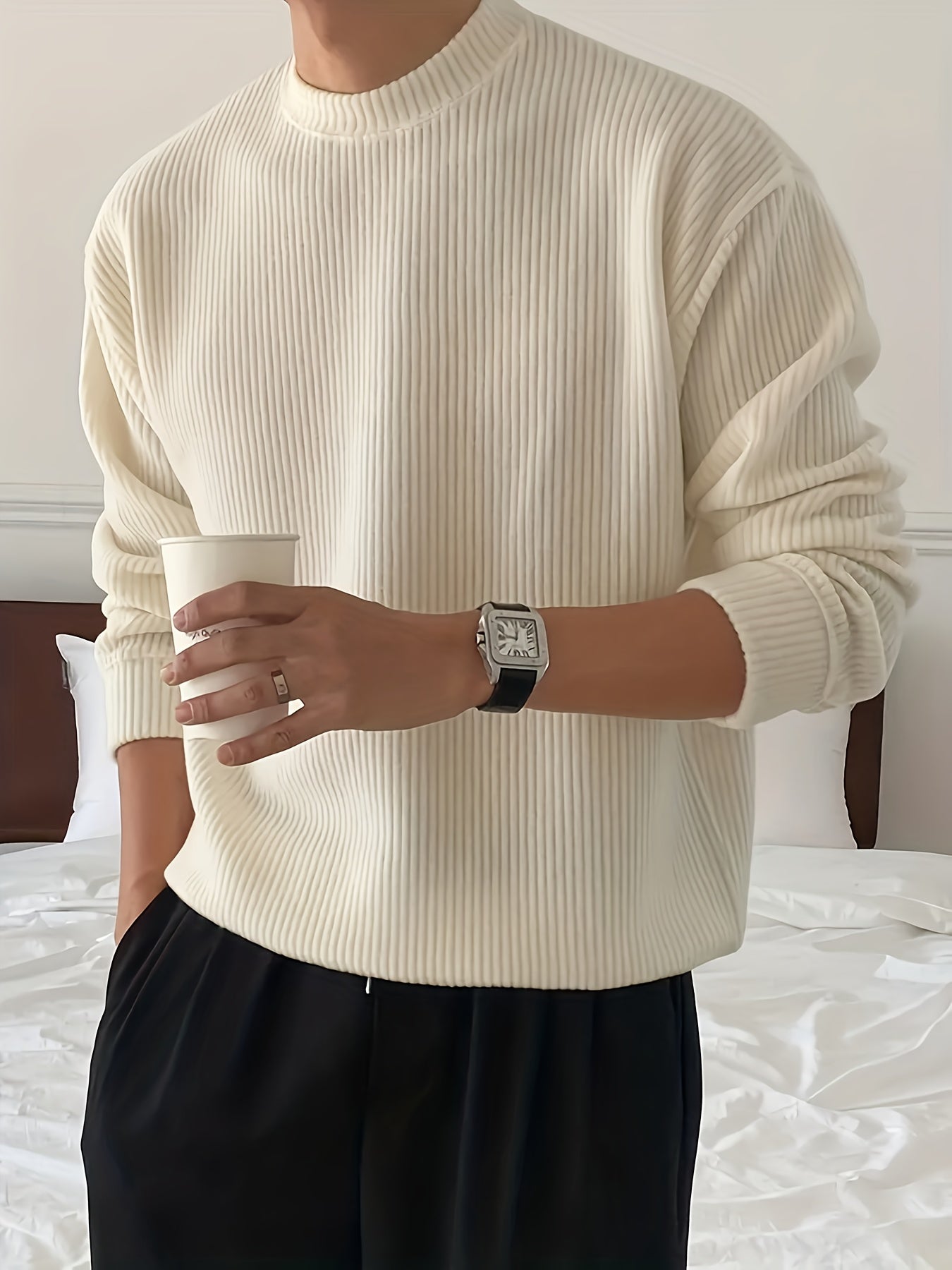 Solid Crew-Neck Knit Pullover