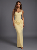 Corset Square-Neck Draped Maxi Dress